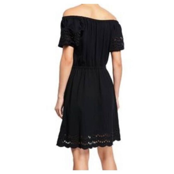 Kate Spade New York off-the-shoulder short-sleeve scallop eyelet border black  d - Picture 2 of 7